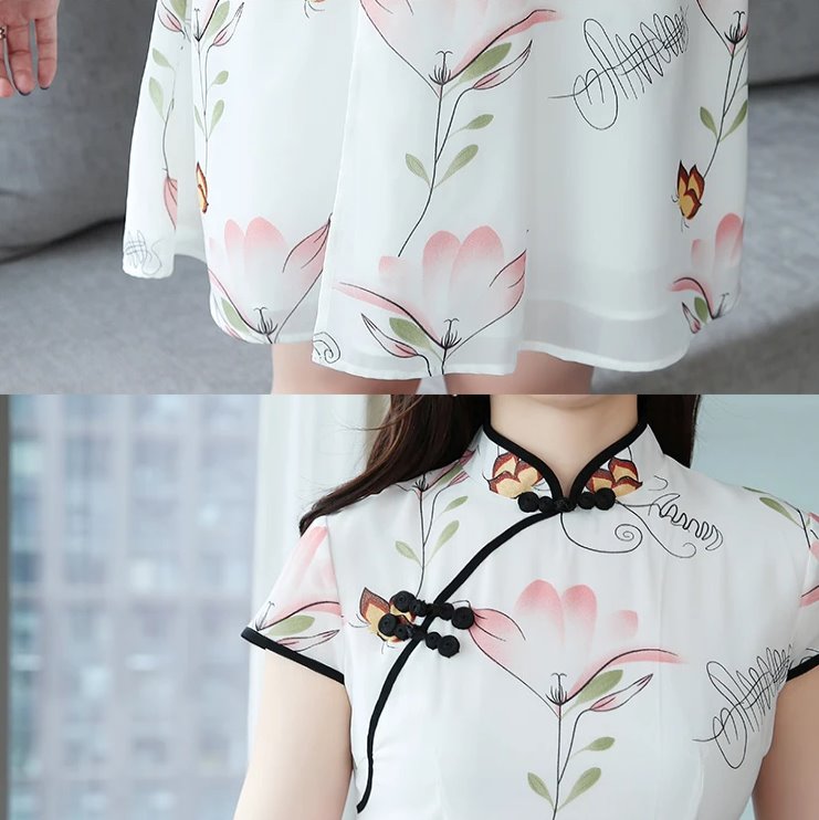 kawaiies-softtoys-plushies-kawaii-plush-Modern Lotus Chiffon Qipao Cheongsam Dress Apparel 