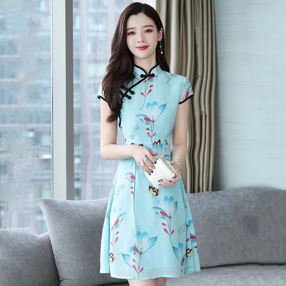 kawaiies-softtoys-plushies-kawaii-plush-Modern Lotus Chiffon Qipao Cheongsam Dress Apparel 