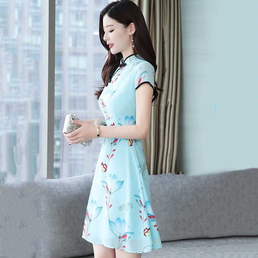 kawaiies-softtoys-plushies-kawaii-plush-Modern Lotus Chiffon Qipao Cheongsam Dress Apparel 