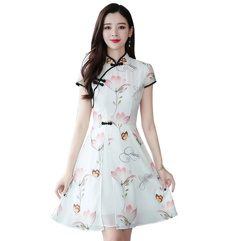 kawaiies-softtoys-plushies-kawaii-plush-Modern Lotus Chiffon Qipao Cheongsam Dress Apparel 