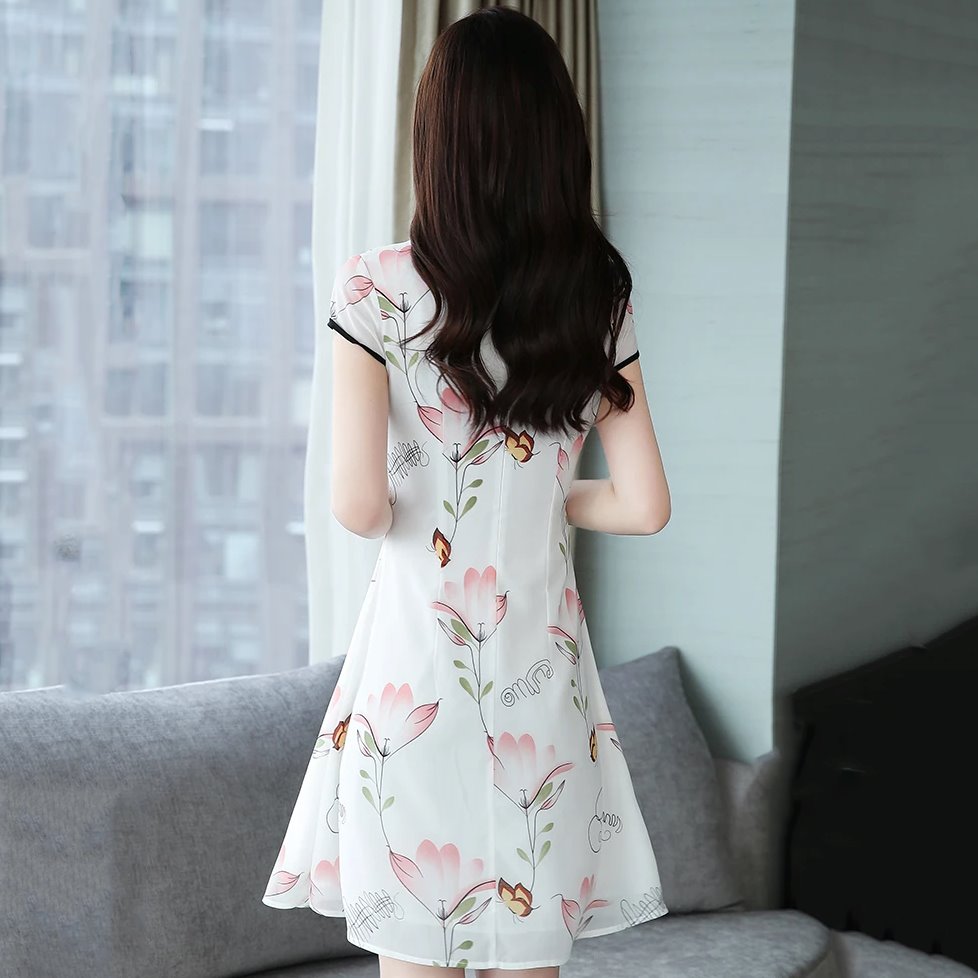 kawaiies-softtoys-plushies-kawaii-plush-Modern Lotus Chiffon Qipao Cheongsam Dress Apparel 