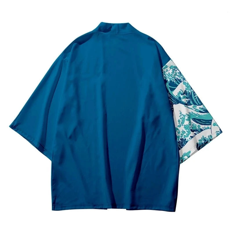 kawaiies-softtoys-plushies-kawaii-plush-Navy Great Wave off Kanagawa Half Half Unisex Kimono Kimono 