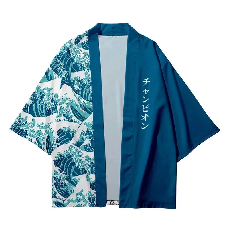 kawaiies-softtoys-plushies-kawaii-plush-Navy Great Wave off Kanagawa Half Half Unisex Kimono Kimono S 