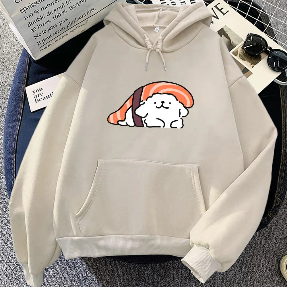 kawaiies-softtoys-plushies-kawaii-plush-Nigiri Sushi Luckie the Dog Unisex Hoodie Apparel Cream M 