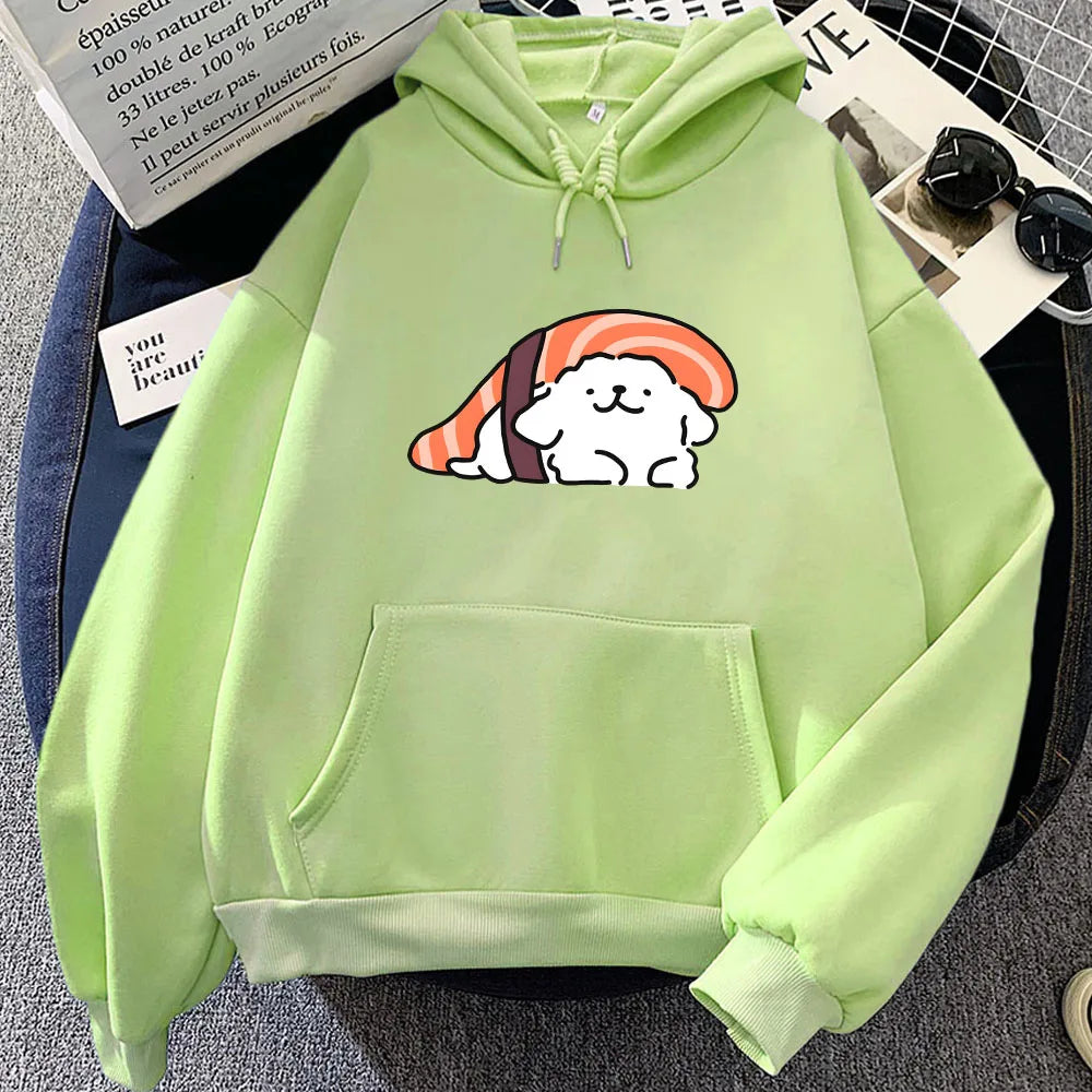 kawaiies-softtoys-plushies-kawaii-plush-Nigiri Sushi Luckie the Dog Unisex Hoodie Apparel Light Green XXXL 