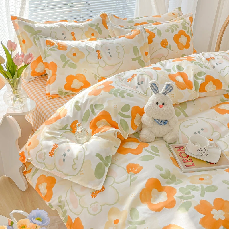 Cute White Bears Blue Orange 120gsm Polyester Bedding Sets – Kawaiies