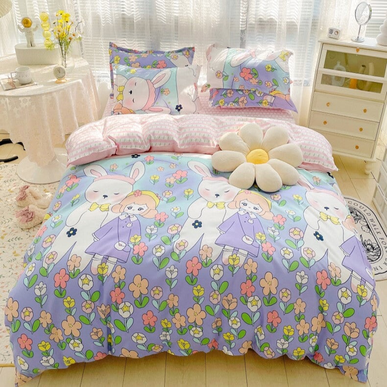 Cute White Bears Blue Orange 120gsm Polyester Bedding Sets – Kawaiies