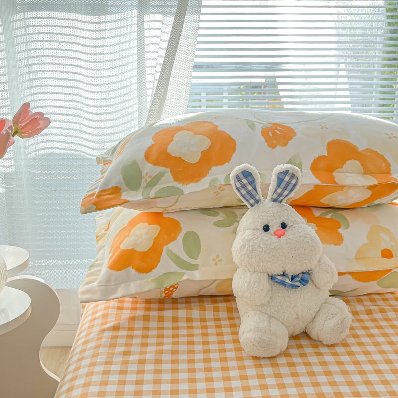 Cute White Bears Blue Orange 120gsm Polyester Bedding Sets – Kawaiies