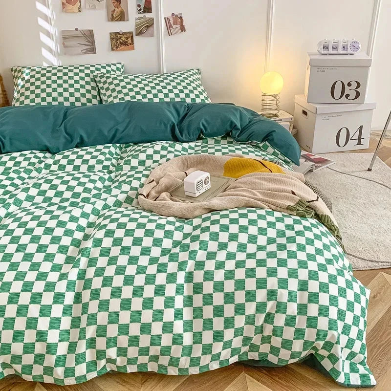 kawaiies-softtoys-plushies-kawaii-plush-Pastel Green Checked Plaid Bedding Set Bedding Sets 