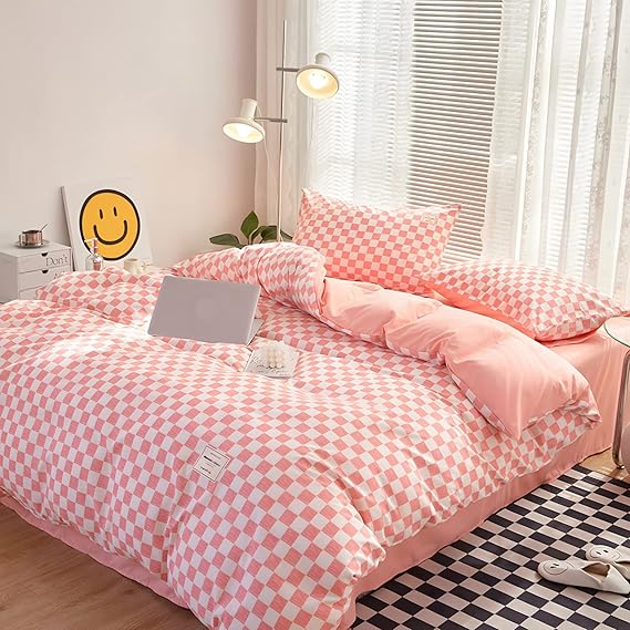 kawaiies-softtoys-plushies-kawaii-plush-Pastel Pink Purple Checked Plaid Bedding Set Bedding Sets Pink Single 