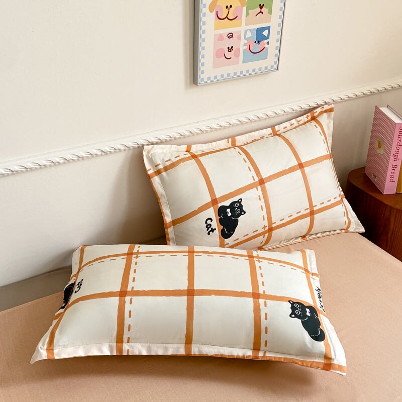 kawaiies-softtoys-plushies-kawaii-plush-Peach Blue Striped Black Cat Polyester Bedding Sets Bedding Sets 