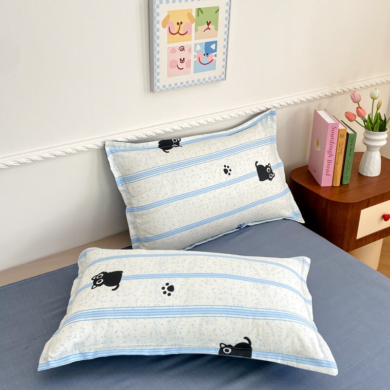 kawaiies-softtoys-plushies-kawaii-plush-Peach Blue Striped Black Cat Polyester Bedding Sets Bedding Sets 