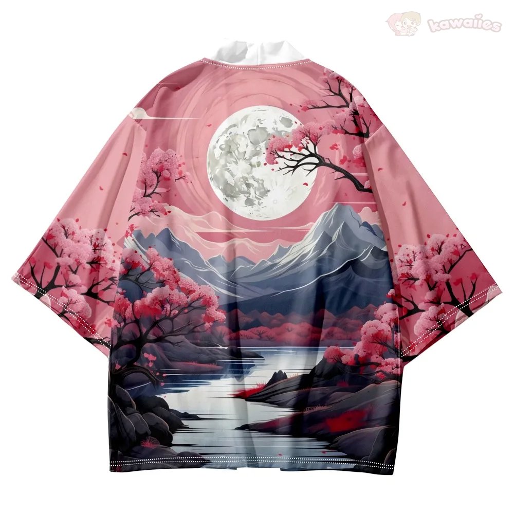 kawaiies-softtoys-plushies-kawaii-plush-Pink Japanese-themed Sakura Mountains Unisex Kimono Kimono 