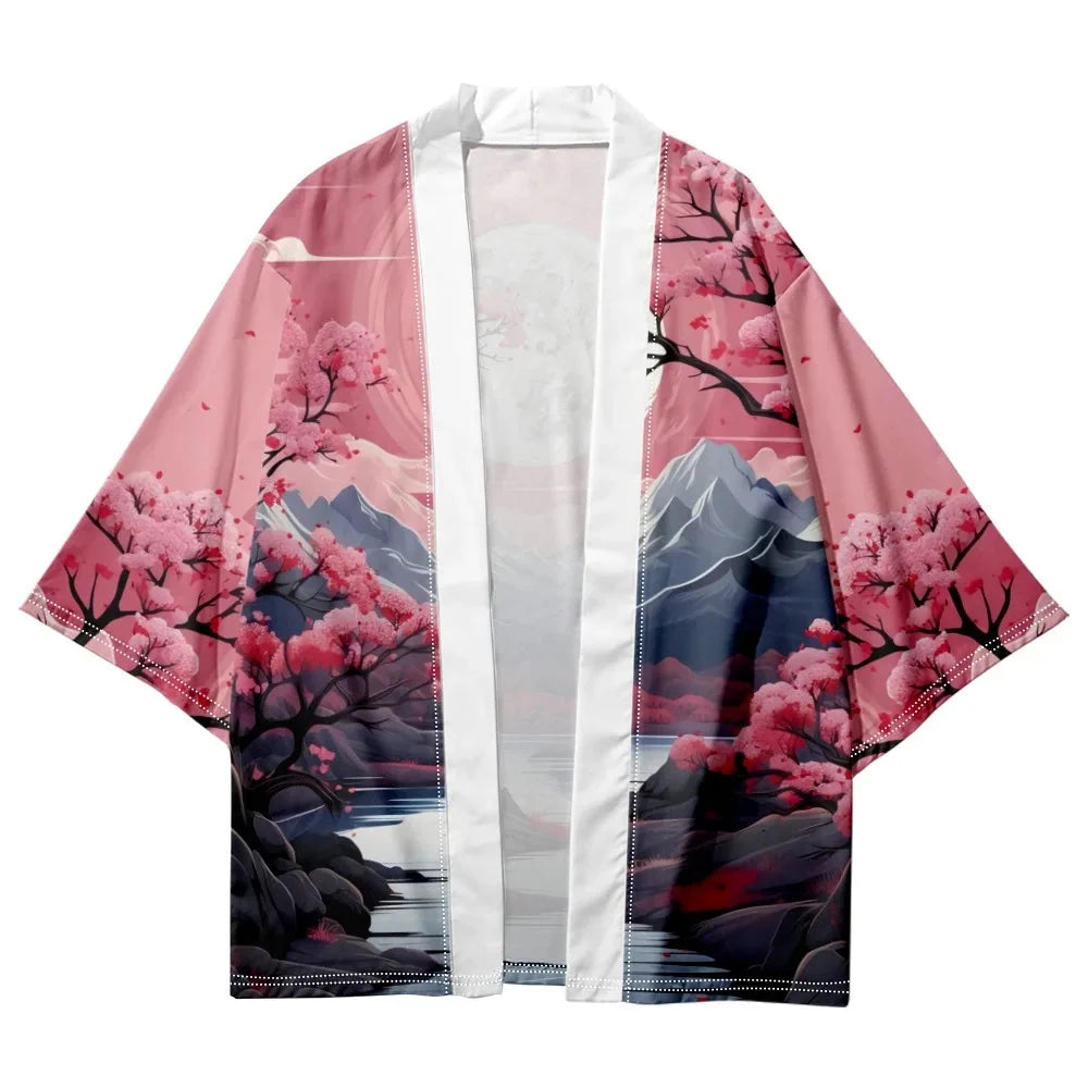 kawaiies-softtoys-plushies-kawaii-plush-Pink Japanese-themed Sakura Mountains Unisex Kimono Kimono 