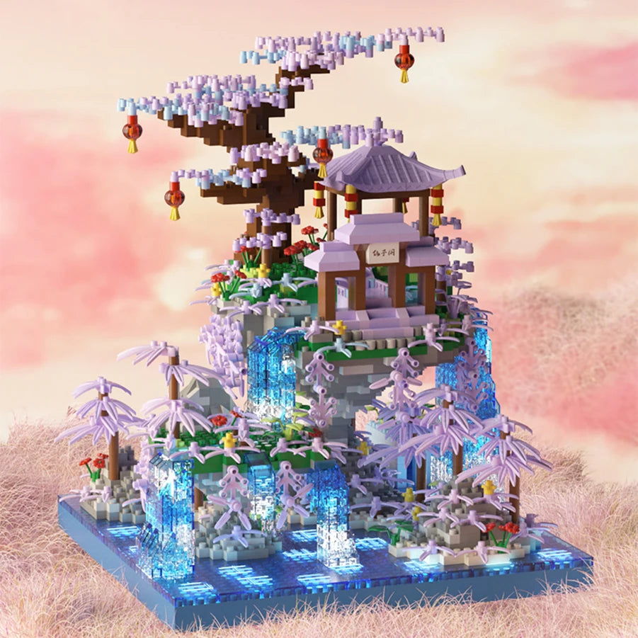 kawaiies-softtoys-plushies-kawaii-plush-Purple Sakura Floating Pavilion Waterfall Island Nano Building Set Build it 