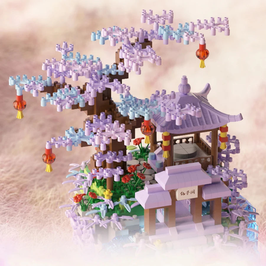 kawaiies-softtoys-plushies-kawaii-plush-Purple Sakura Floating Pavilion Waterfall Island Nano Building Set Build it 