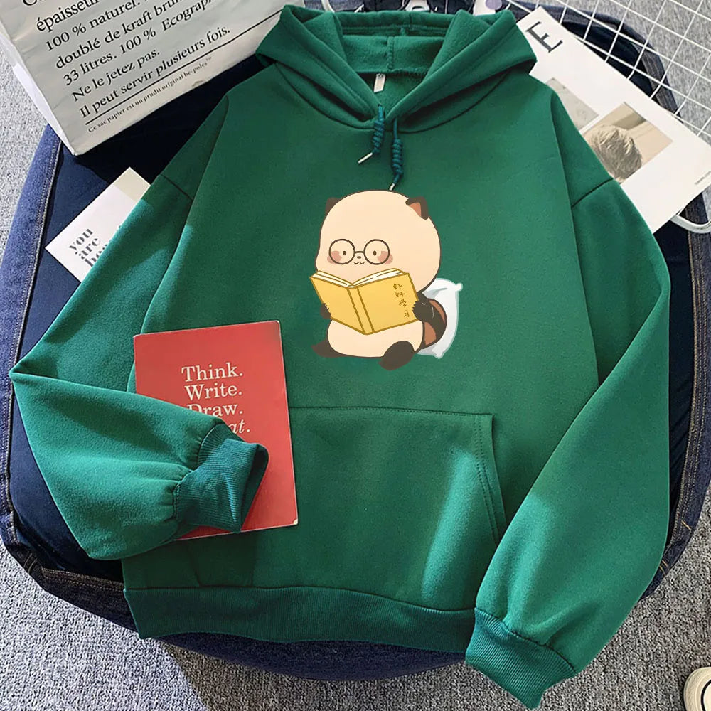 kawaiies-softtoys-plushies-kawaii-plush-Raccoon Reading Book Unisex Hoodie Apparel Green XS 