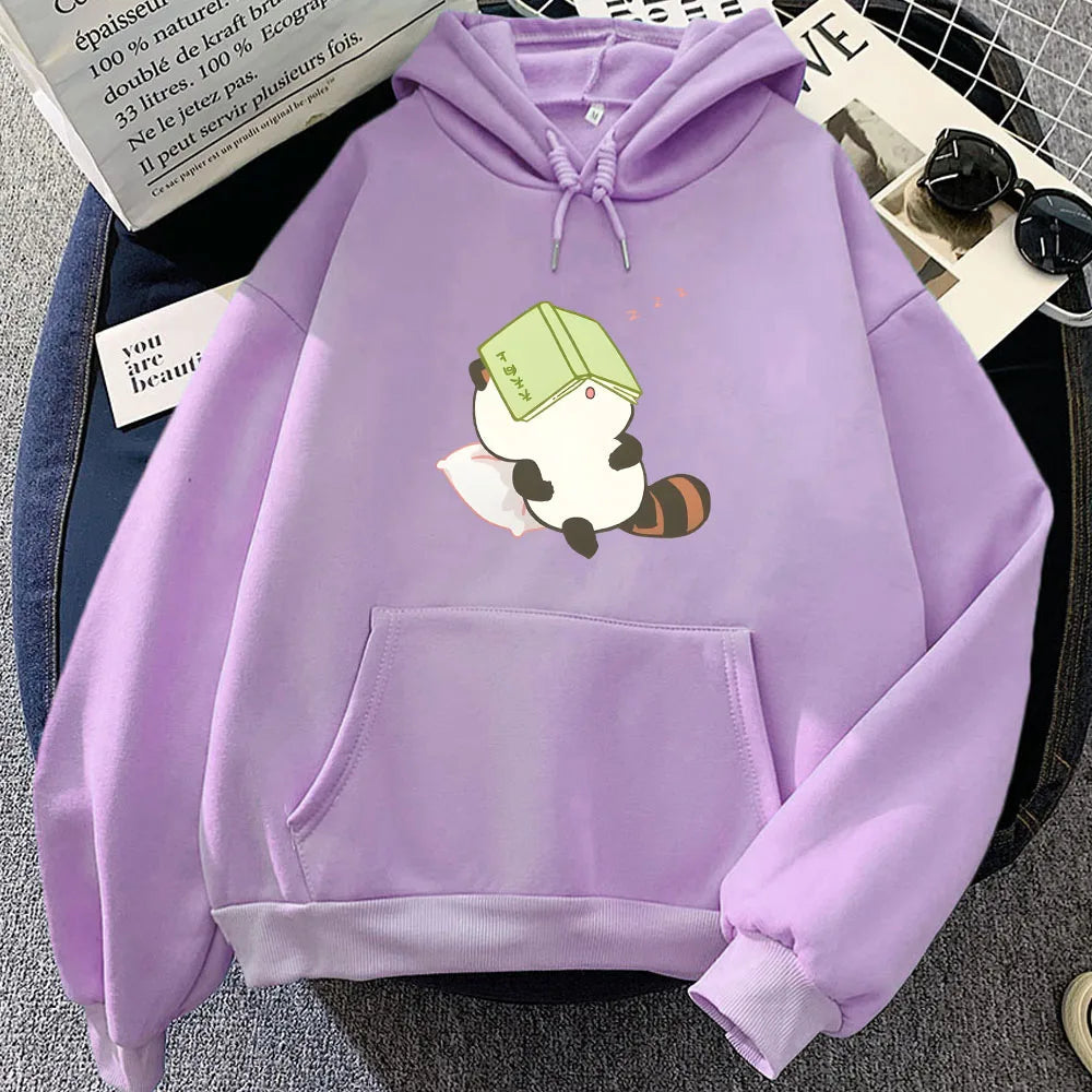 kawaiies-softtoys-plushies-kawaii-plush-Raccoon Sleeping and Studying Unisex Hoodies Apparel Purple XS 