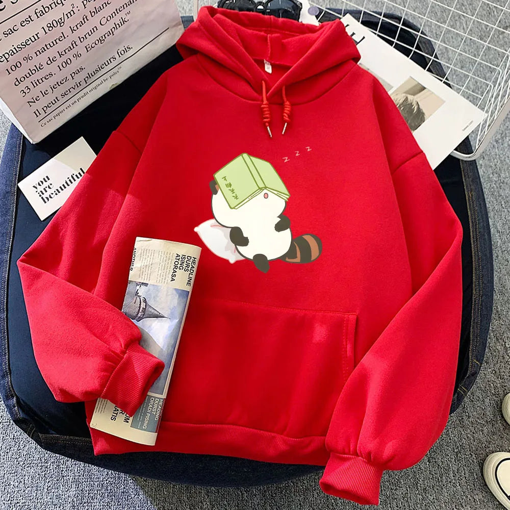 kawaiies-softtoys-plushies-kawaii-plush-Raccoon Sleeping and Studying Unisex Hoodies Apparel Red XS 