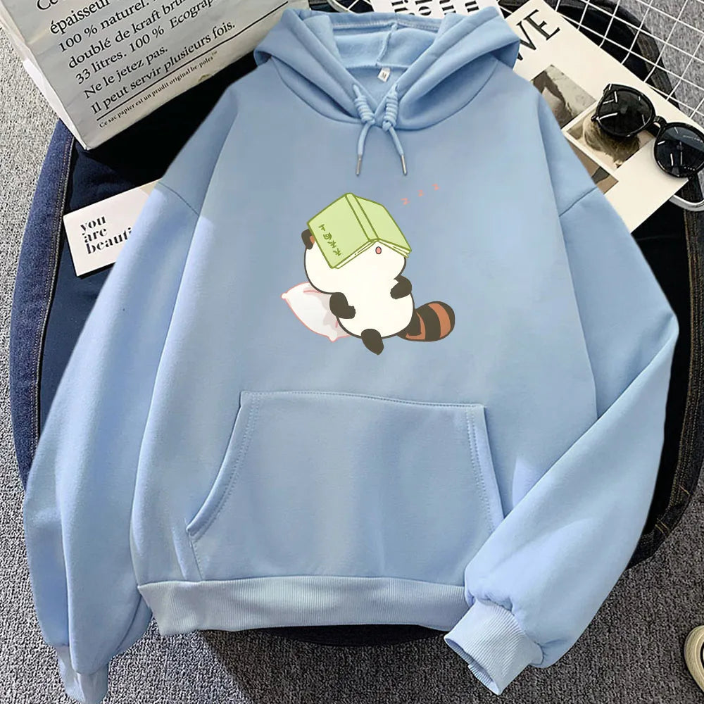 kawaiies-softtoys-plushies-kawaii-plush-Raccoon Sleeping and Studying Unisex Hoodies Apparel Sky Blue XS 