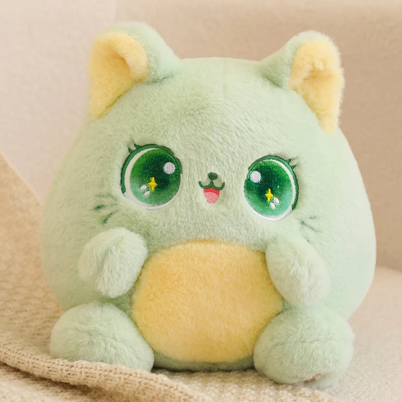 kawaiies-softtoys-plushies-kawaii-plush-Rainbow Fluffy Cat Squad Ball Plushies Soft toy Green 10in / 25cm 