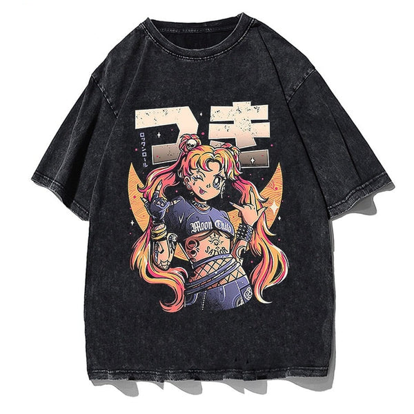 Rock On Usagi Tsukino Stone Wash Oversized Tee – Kawaiies