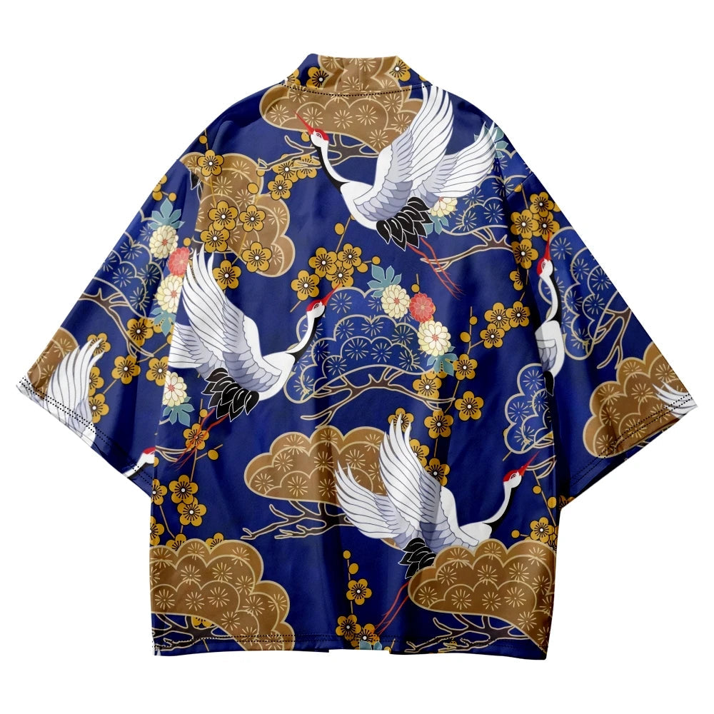 kawaiies-softtoys-plushies-kawaii-plush-Royal Blue Gold Cranes Unisex Kimono Kimono 