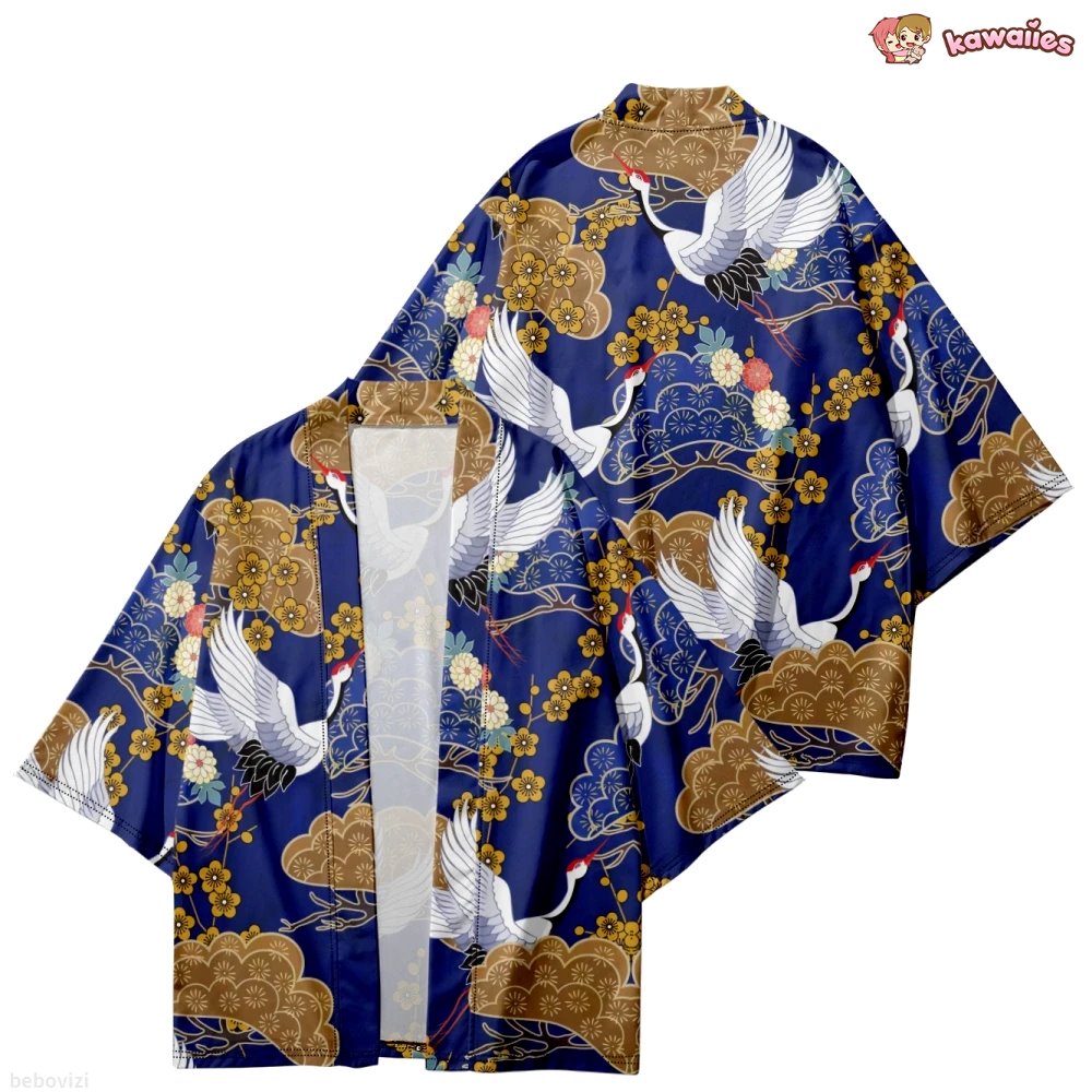 kawaiies-softtoys-plushies-kawaii-plush-Royal Blue Gold Cranes Unisex Kimono Kimono 