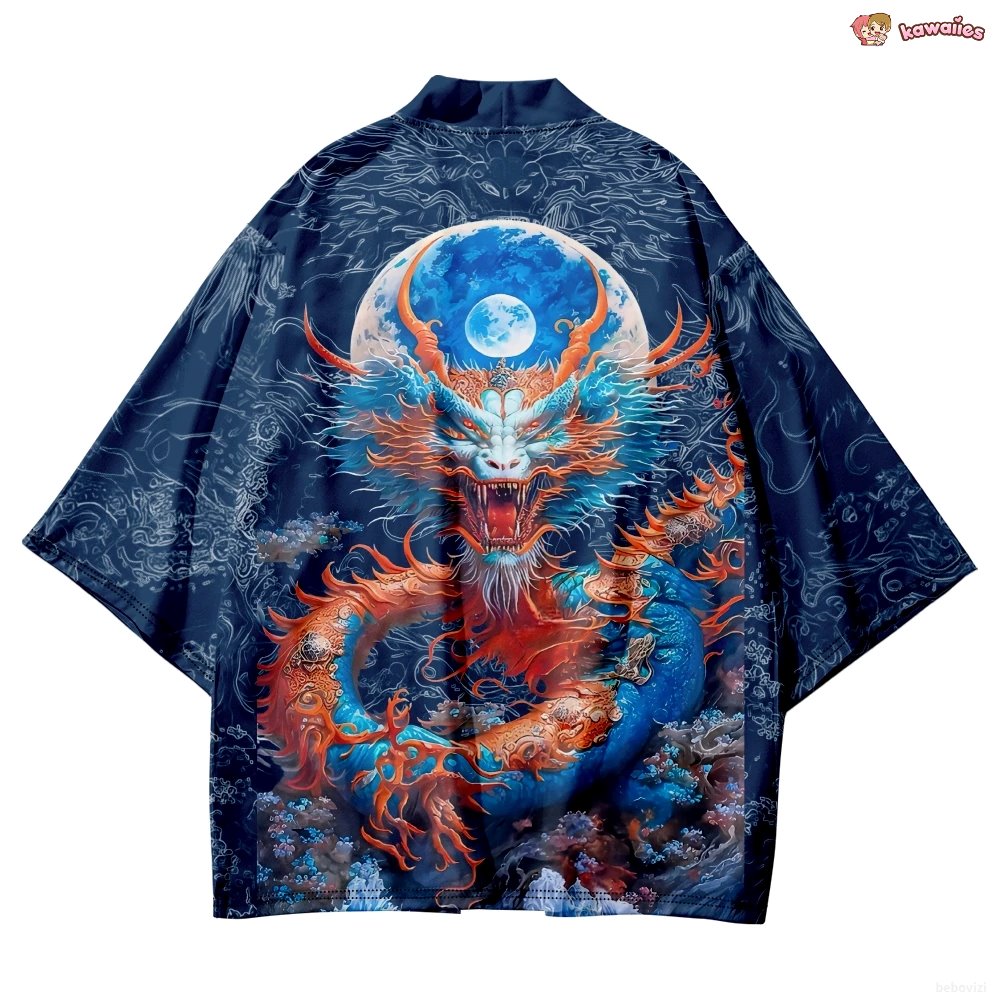 kawaiies-softtoys-plushies-kawaii-plush-Royal Blue Powerful Dragon Moon Unisex Kimono Kimono 