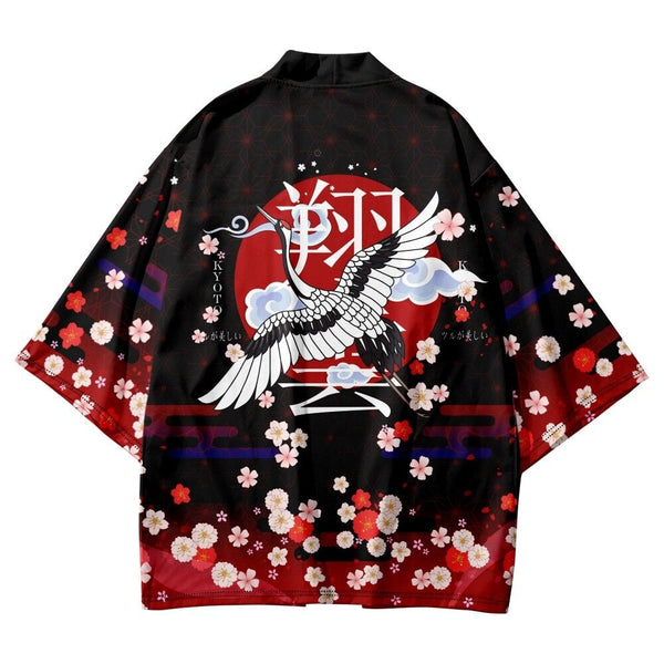 Royal White Crane Blood Moon Sakura Unisex Kimono – Kawaiies
