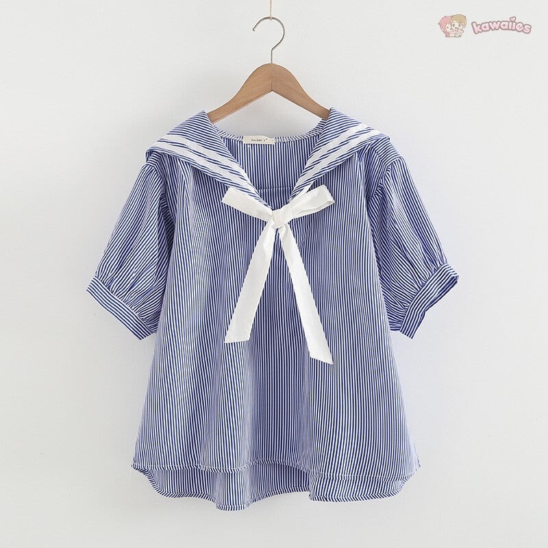 kawaiies-softtoys-plushies-kawaii-plush-Sailor Moon Inspired Collar White Blue College Shirt Tie Women's Top Apparel 