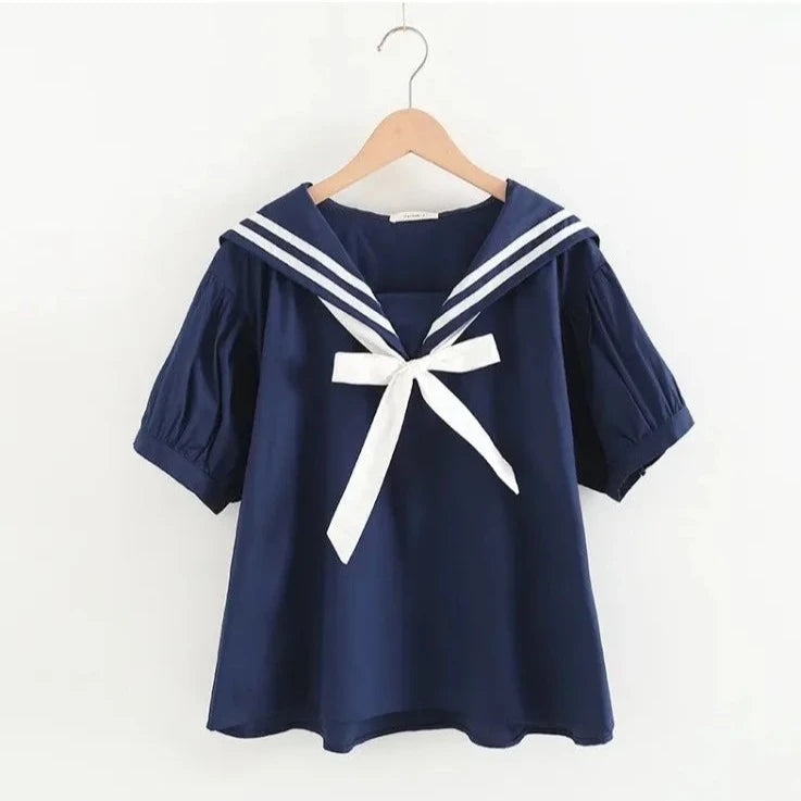 kawaiies-softtoys-plushies-kawaii-plush-Sailor Moon Inspired Collar White Blue College Shirt Tie Women's Top Apparel Dark Blue 