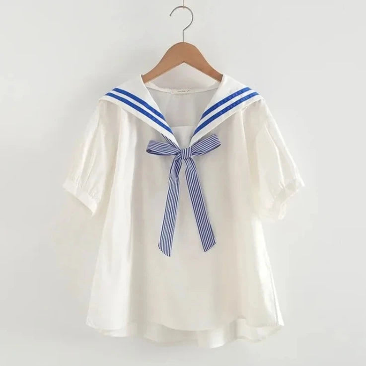 kawaiies-softtoys-plushies-kawaii-plush-Sailor Moon Inspired Collar White Blue College Shirt Tie Women's Top Apparel White (Light Blue) 