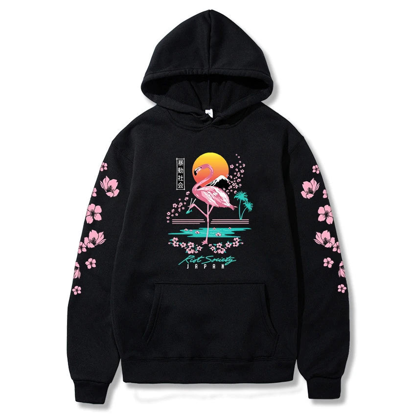 kawaiies-softtoys-plushies-kawaii-plush-Sakura Flamingo Sunset Unisex Hoodie Apparel Black L 