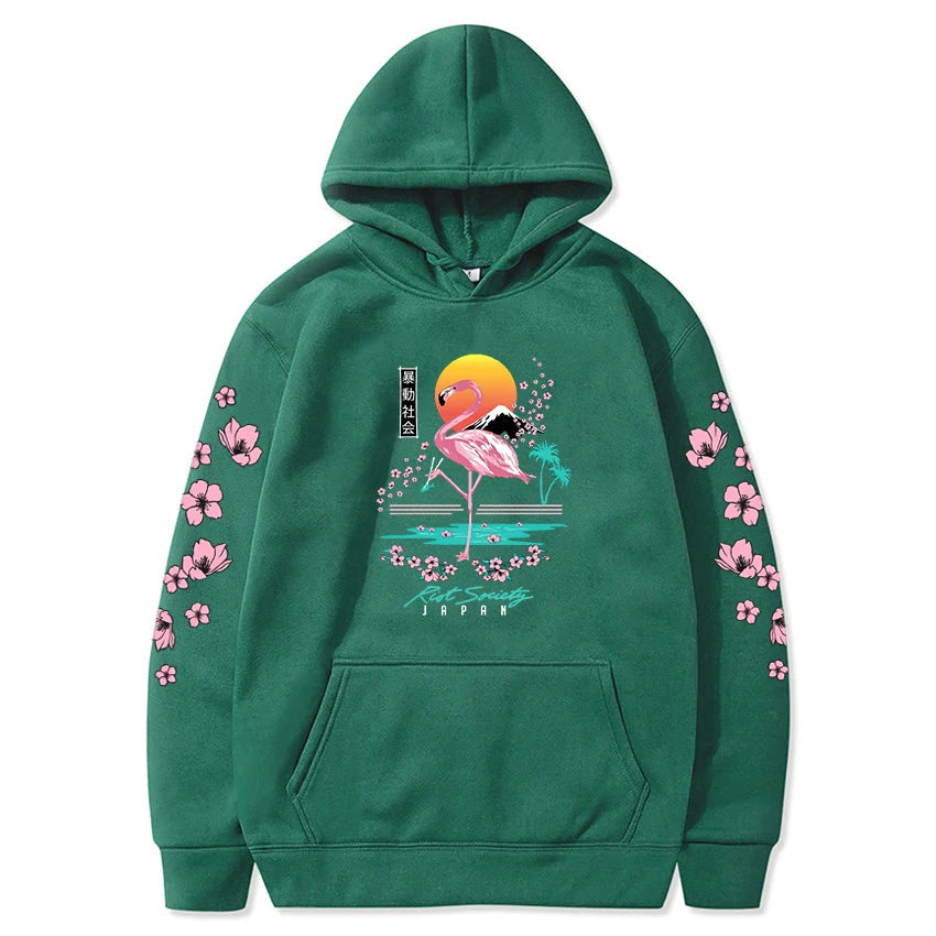 kawaiies-softtoys-plushies-kawaii-plush-Sakura Flamingo Sunset Unisex Hoodie Apparel Green M 