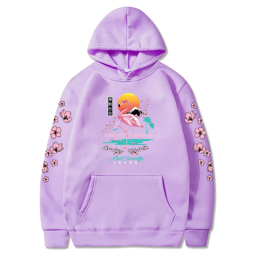 kawaiies-softtoys-plushies-kawaii-plush-Sakura Flamingo Sunset Unisex Hoodie Apparel Purple S 