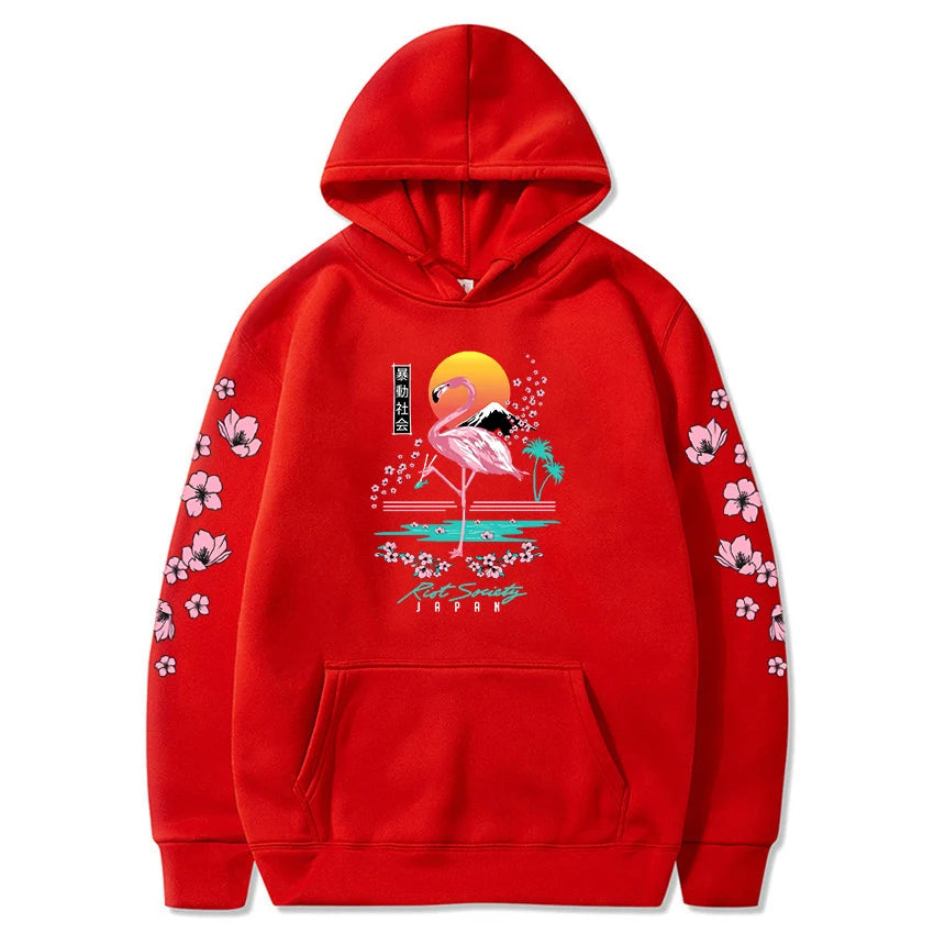 kawaiies-softtoys-plushies-kawaii-plush-Sakura Flamingo Sunset Unisex Hoodie Apparel Red XS 