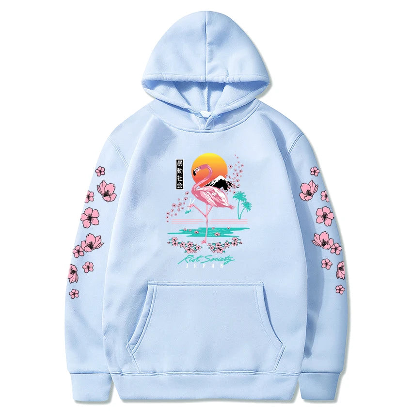 kawaiies-softtoys-plushies-kawaii-plush-Sakura Flamingo Sunset Unisex Hoodie Apparel Sky Blue M 