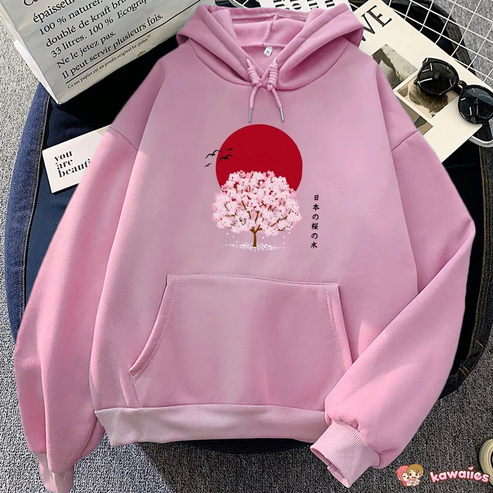 kawaiies-softtoys-plushies-kawaii-plush-Sakura Tree Blood Red Moon Unisex Hoodie Apparel 