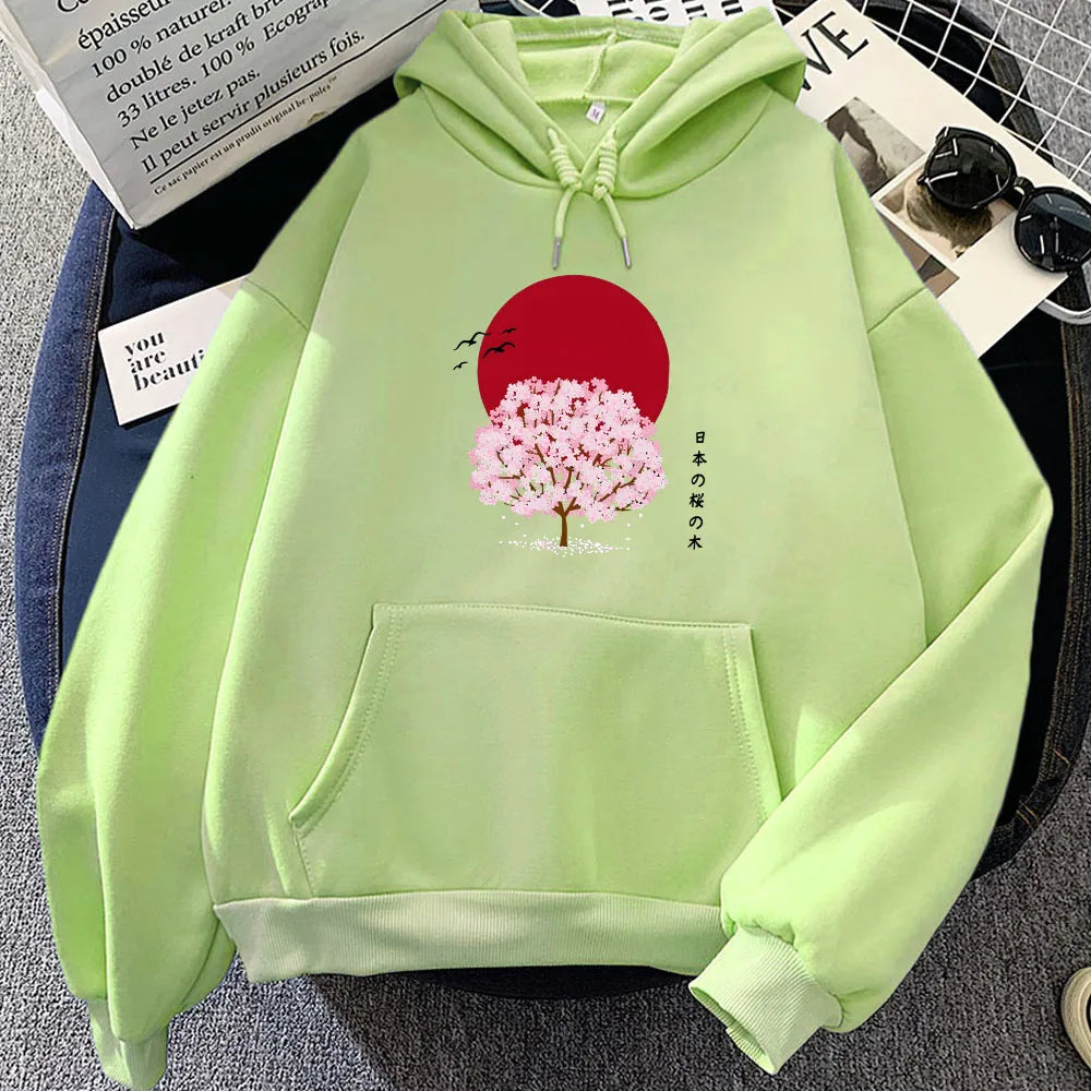 kawaiies-softtoys-plushies-kawaii-plush-Sakura Tree Blood Red Moon Unisex Hoodie Apparel Lime XS 