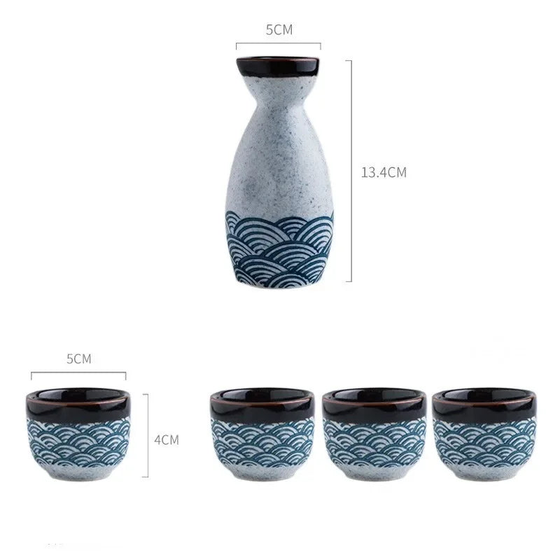 kawaiies-softtoys-plushies-kawaii-plush-Seigaiha Sea Blue Japanese Ceramic Sake Set Home Decor Bottle and Cups Set 