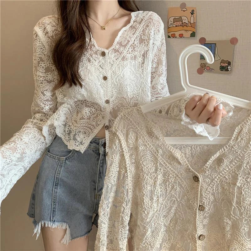 kawaiies-softtoys-plushies-kawaii-plush-Sheer Long Sleeve Button Women's Cardigan Tops 