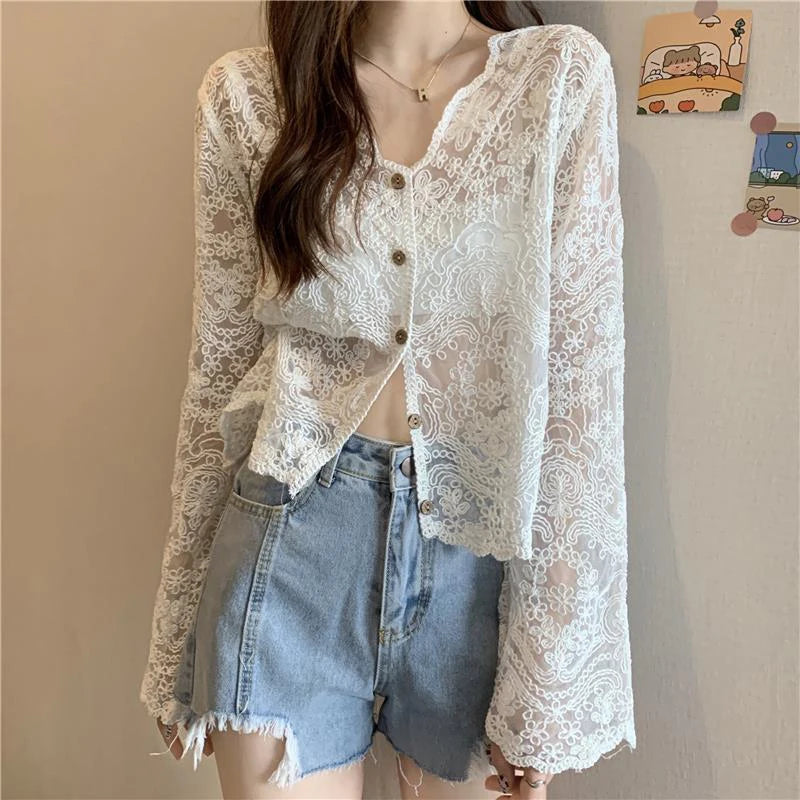 kawaiies-softtoys-plushies-kawaii-plush-Sheer Long Sleeve Button Women's Cardigan Tops 