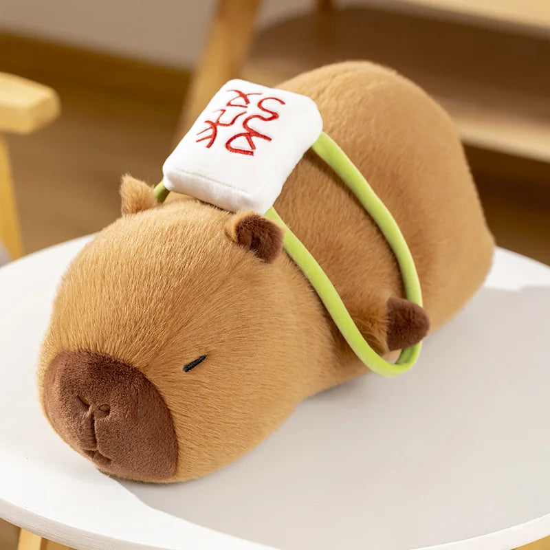 kawaiies-softtoys-plushies-kawaii-plush-Sleepy Capybara with Mahjong Backpack Plushie Soft toy Lying 11in / 28cm 