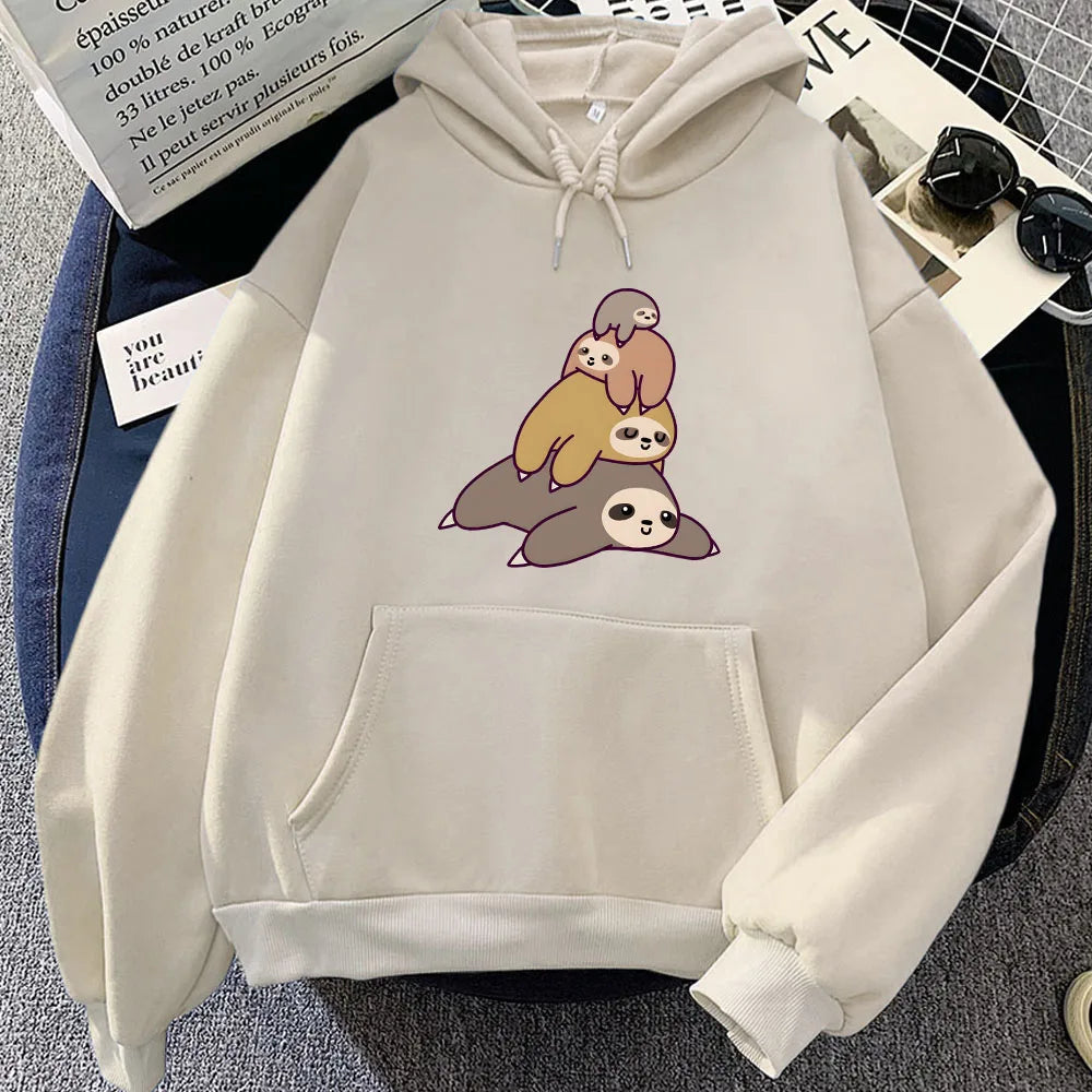 kawaiies-softtoys-plushies-kawaii-plush-Sleepy Sloth Family Unisex Hoodie Apparel Cream M 