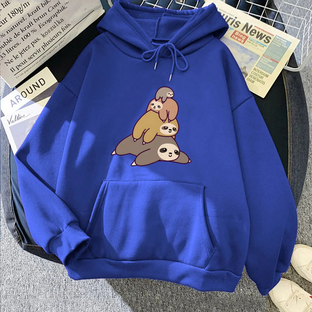 kawaiies-softtoys-plushies-kawaii-plush-Sleepy Sloth Family Unisex Hoodie Apparel Dark Blue M 