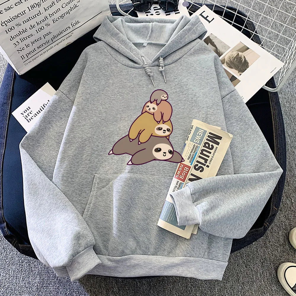 kawaiies-softtoys-plushies-kawaii-plush-Sleepy Sloth Family Unisex Hoodie Apparel Gray XS 