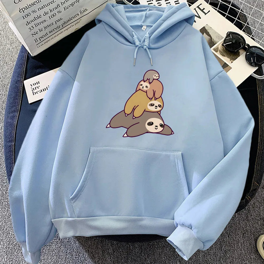 kawaiies-softtoys-plushies-kawaii-plush-Sleepy Sloth Family Unisex Hoodie Apparel Light Blue XS 