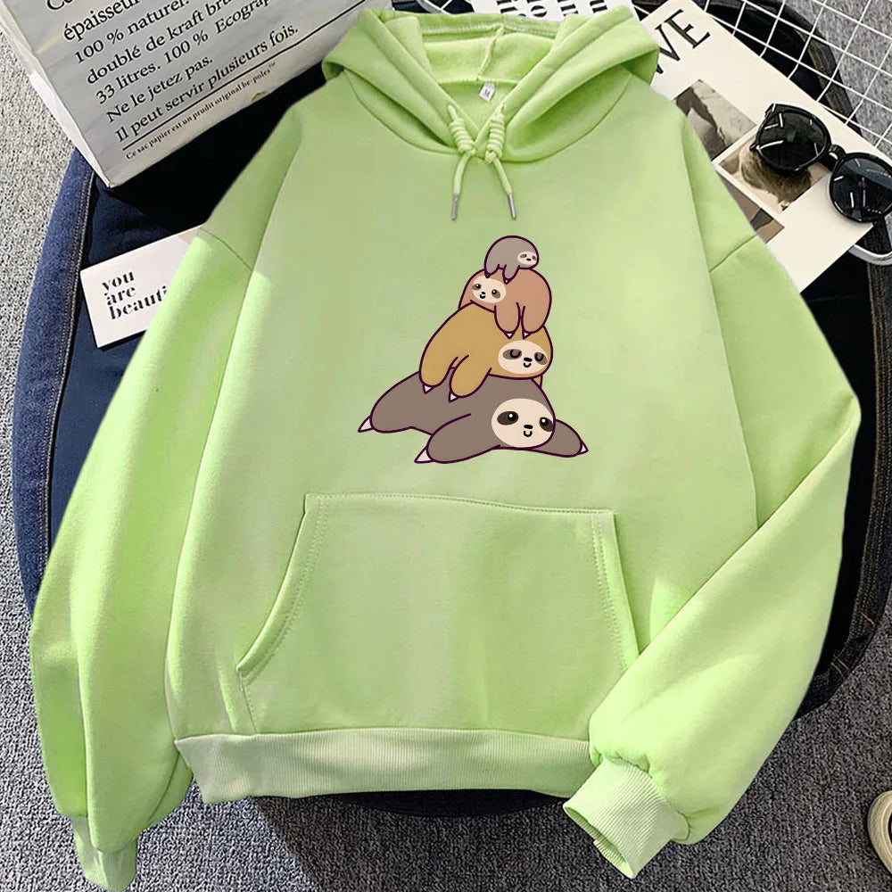 kawaiies-softtoys-plushies-kawaii-plush-Sleepy Sloth Family Unisex Hoodie Apparel Light Green S 