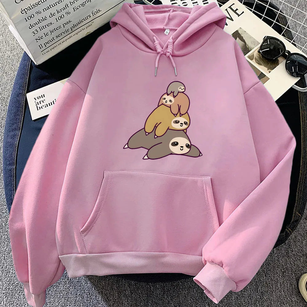 kawaiies-softtoys-plushies-kawaii-plush-Sleepy Sloth Family Unisex Hoodie Apparel Pink XS 